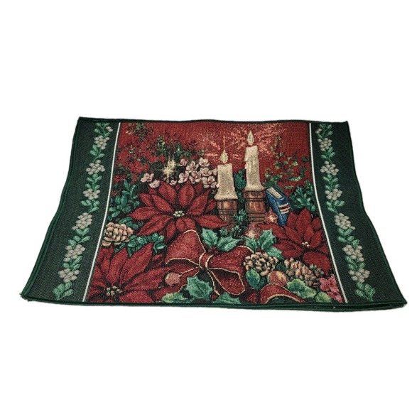 Christmas Poinsettia Candle Tapestry Table Placemats New Set of 4 Size 18.5x12.5 - Picture 1 of 5